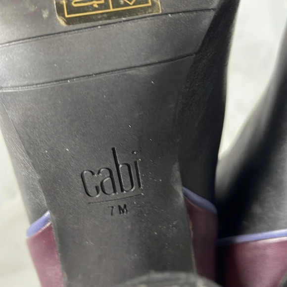 CABI Bissett Leather Colorblock Boots Black Mulberry Periwinkle Heels Zip Size 7 - Picture 14 of 16